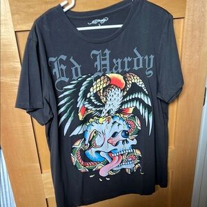 Ed Hardy Black Tee with Vibrant Graphic